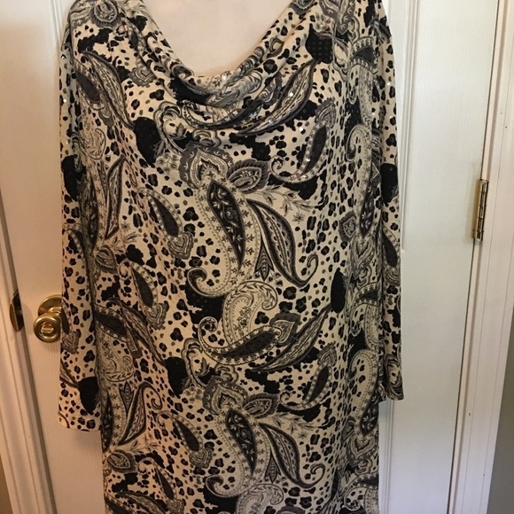 Cato artsy print top size 18/20W. Cowl neck, sequins, long sleeve, date night. - Picture 4 of 10